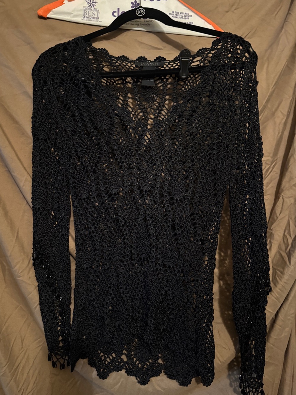Black Crochet Long-Sleeve V-Neck Top - Women